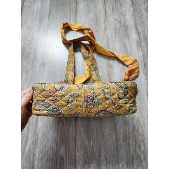 MaggiB Yellow Green Paisley Quilted Small Shoulder Crossbody Bag Zip Closure - Picture 9 of 13